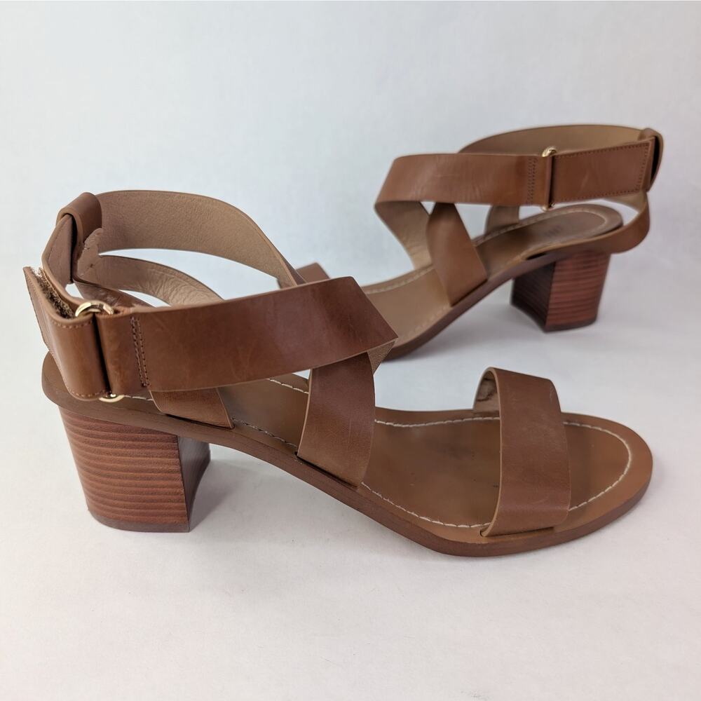 J. Jill Brown Leather Criss Cross Strappy Stacked Open Toe Sandals 11M